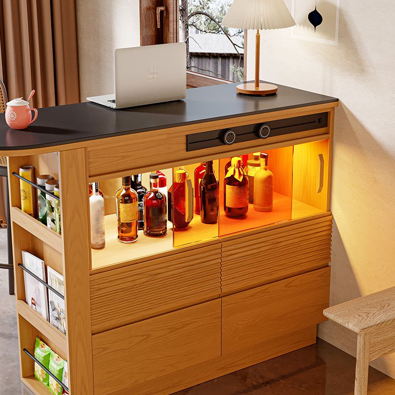 Black Stone Free Form Kitchen Island Table with Pine Wood Base