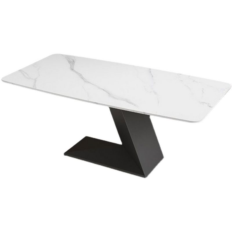 Stone Top Modern Dining Room Table Rectangle Dining Table with Black Pedestal Base