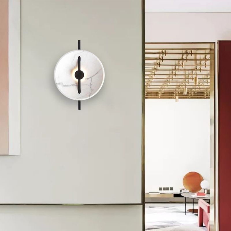 Marble-Look Disc Resin Wall Lamp Designer Black and White LED Sconce Lighting for Bedside