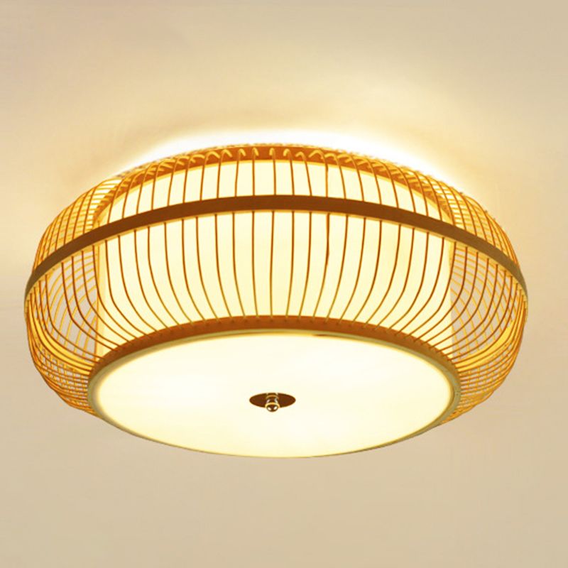 Plafonnier à montage encastré à tambour incurvé, luminaires de plafond en rotin japonais pour chambre à coucher