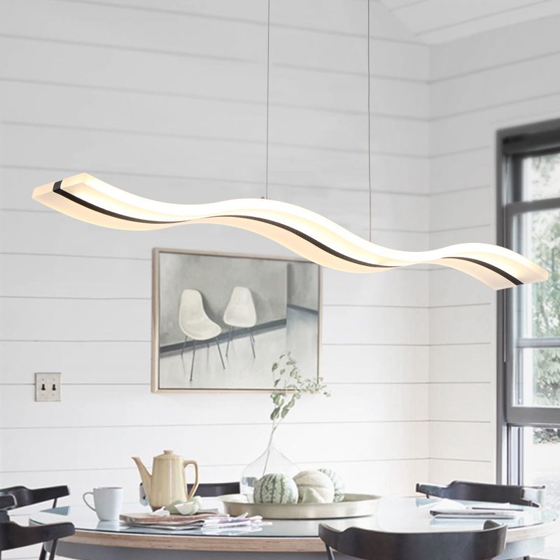 Linear Shape Pendant Light Modern Style Acrylic 1 Lights Island Lamps in White