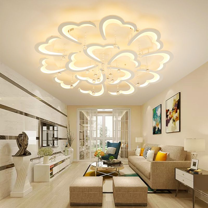 23"/43" W Heart Living Room Flush Mount Simple Acrylic 5/15 Lights White Flush Light Fixture in Warm/White/3 Color Light