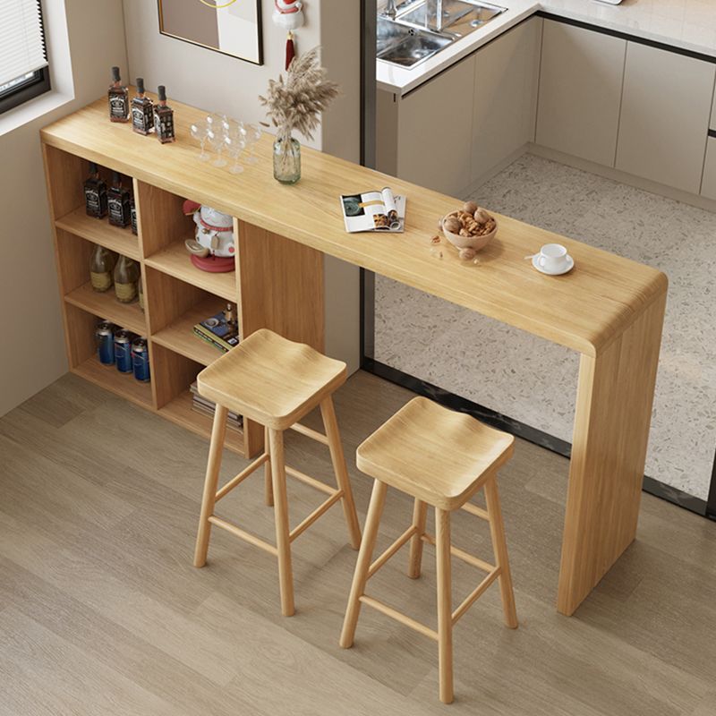 Contemporary Solid Wood Top Rectangle Bar Dining Table with Storage