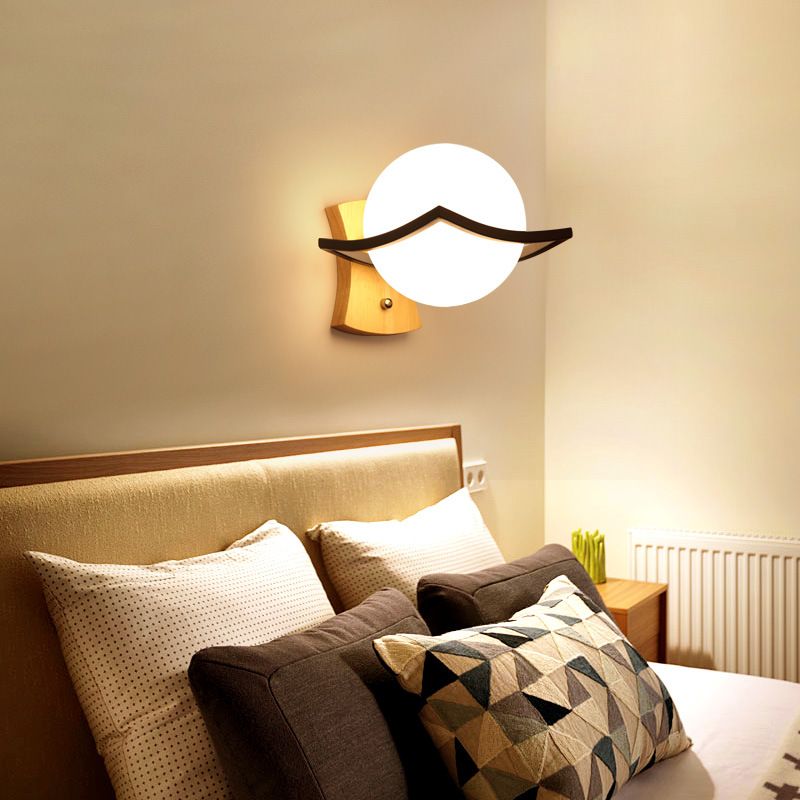 1 Light Globe Wall Sconce Lighting Modernwood Sconce Lighttures en marron