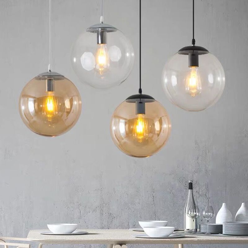 1 Light Round Hanging Ceiling Lights Industrial Style Glass Hanging Light Fixtures for Restaurant