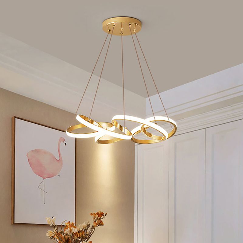 Twisted Round Dining Room Pendant Lamp Metal LED Modernist Ceiling Chandelier in Gold, Warm/White Light