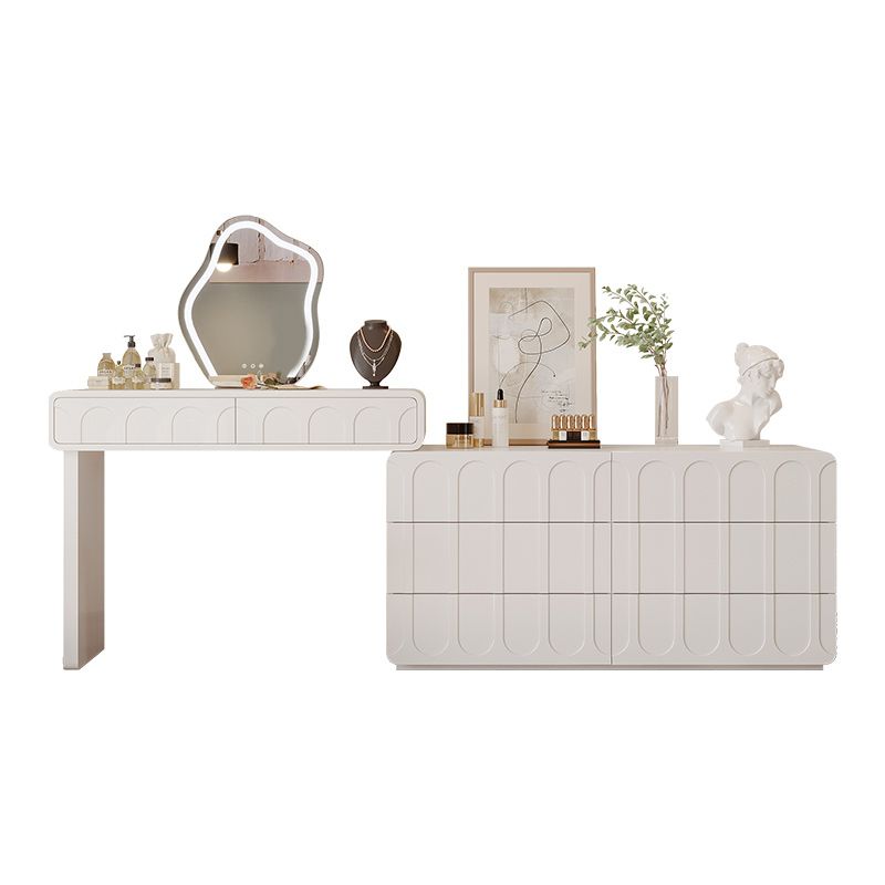 Lighted Mirror Makeup Vanity Desk in Wood Vanity Dressing Table Set for Bedroom
