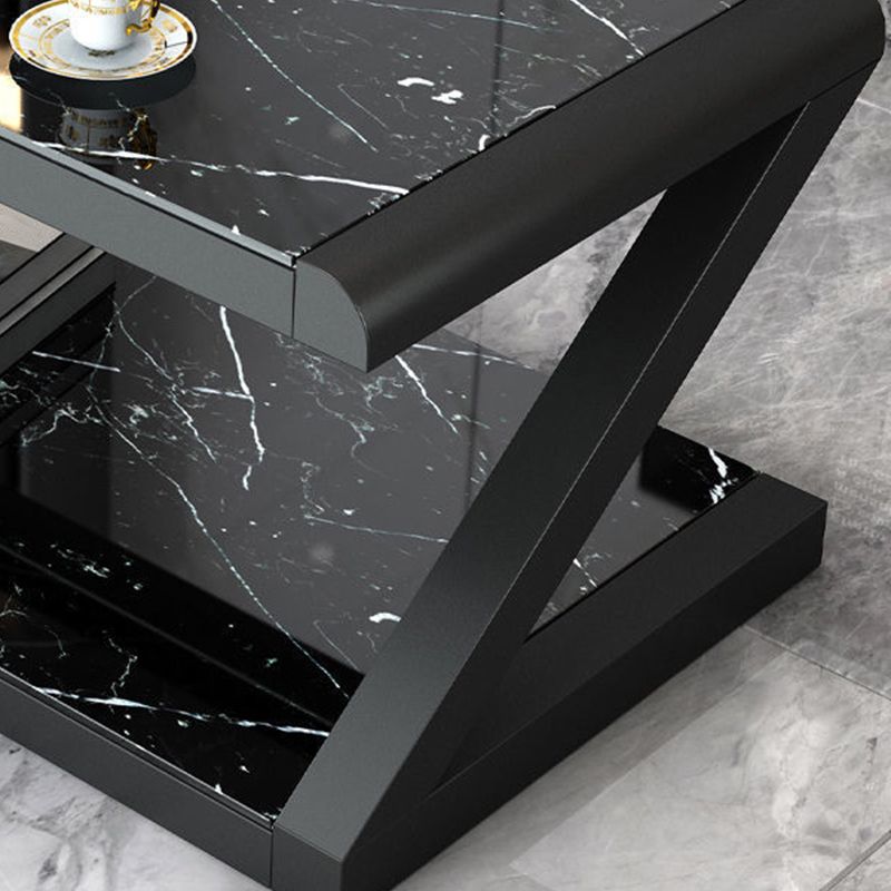Metal Sled Coffee Table Contemporary Glass Top with Storage Shelf