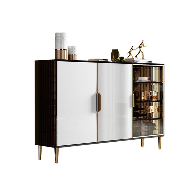 Glass Door Wood Sideboard Glam Server Cabinet with Storage for Dining Room