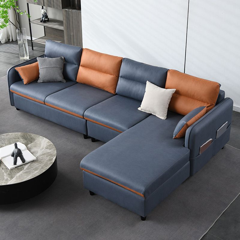 Modern Faux Leather Sectional Square Arm for Living Room with Storage