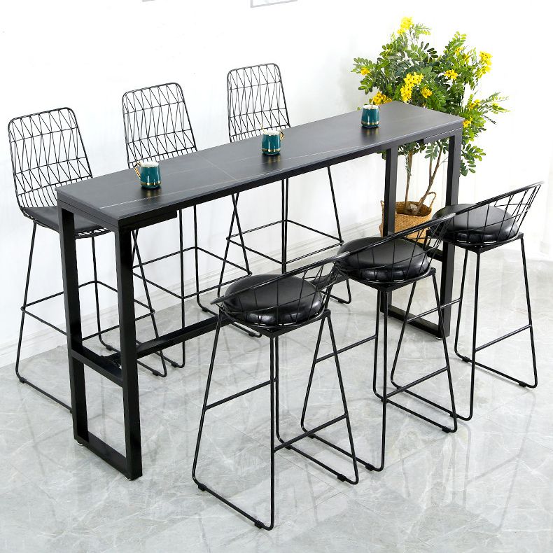 Modern Style Stone Bistro Bar Table Rectangle Metal Base Bar Table