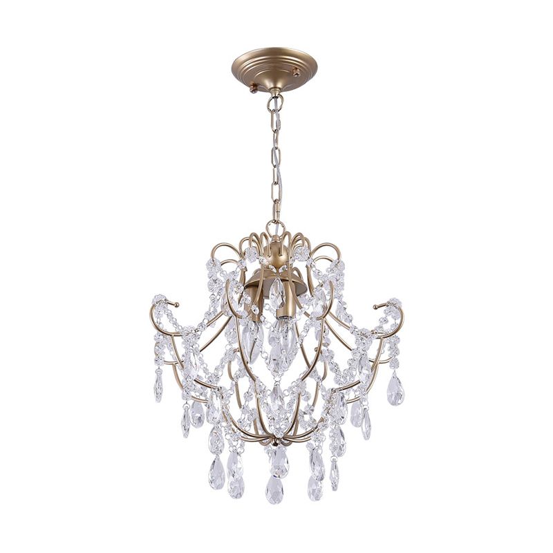 3 Heads Crystal Stands Chandelier Contemporary Gold Curved Arms Living Room Suspension Lighting