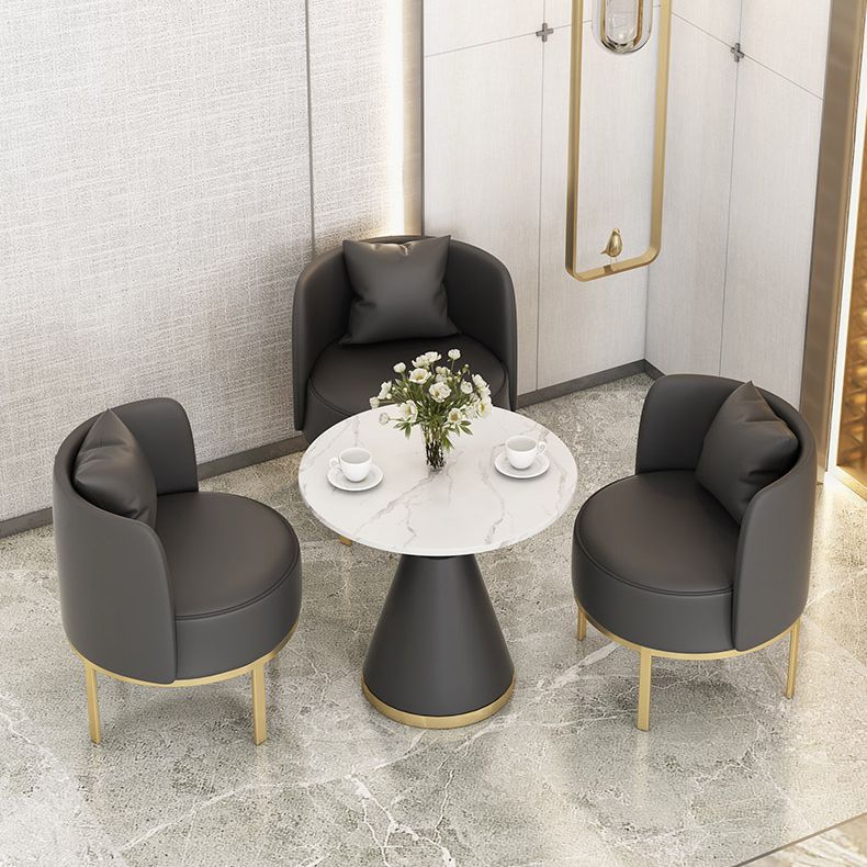Luxury Sintered Stone Top Dining Table Indoor Round Table with Metal Pedestal