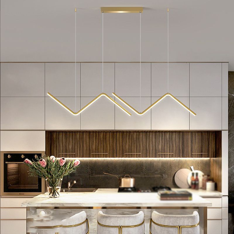 Modern 2-Light Black/Golden Ceiling Light Metal Kitchen Island Lighting for Dining Room