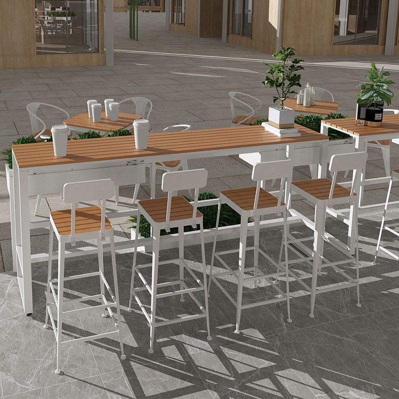 Metal Industrial Bar Table Faux Wood Water Resistant Patio Table