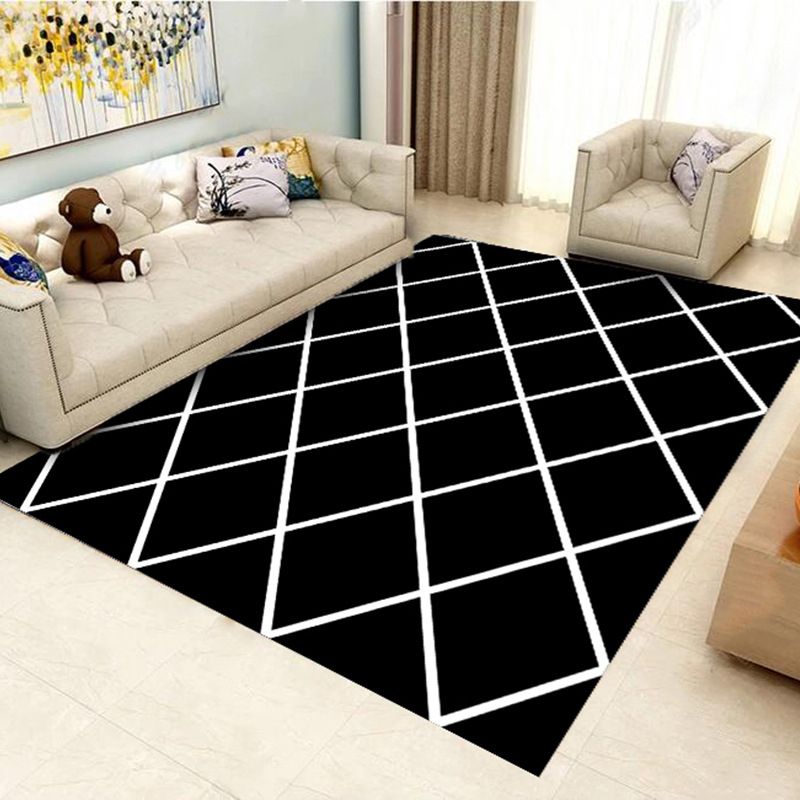 Black Modern Carpet Polyester Geometric Carpet Washable Rug for Home Decoration