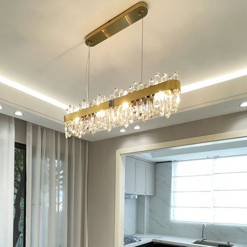 Post Modern Style Crystal Island Light Golden Simplicity Hanging Light for Dining Room