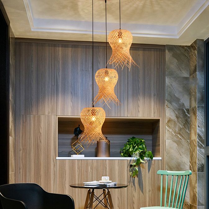 Chinese Handmade Pendant Lighting Fixtures Rattan Hanging Light for Restaurant