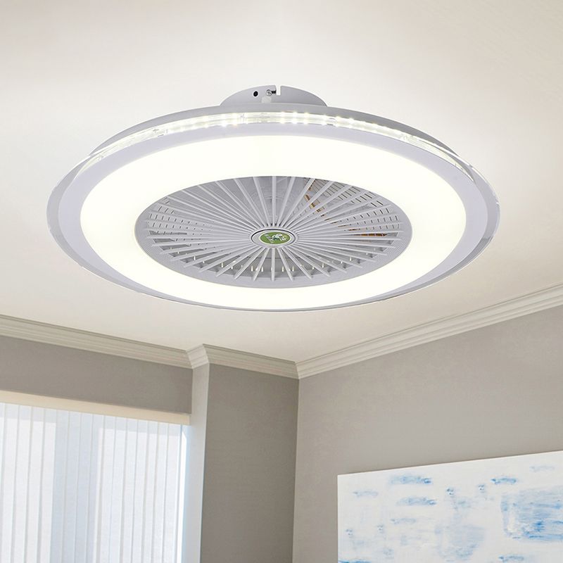 23.5" Wide Round Kids Bedroom Semi Flush Light Acrylic LED Macaron Ceiling Fan Light with 5-Blade and Remote