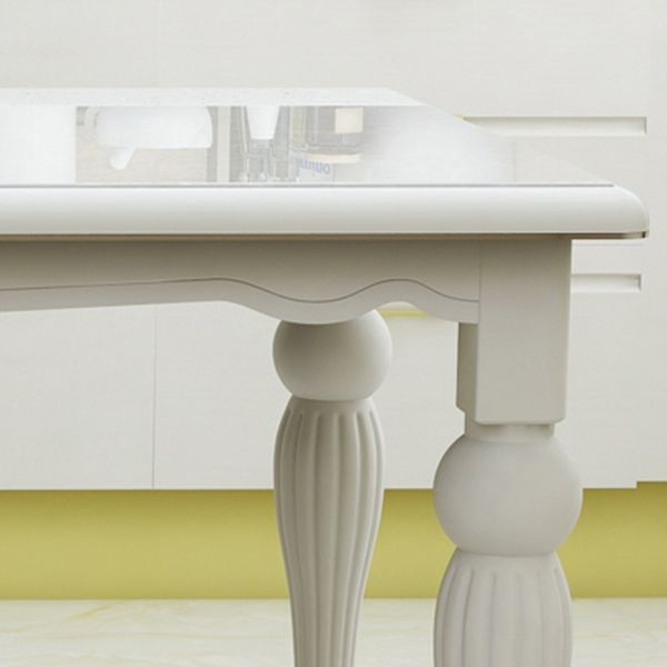 Modern White Rectangular Glass Top Dining Table with Solid Wood Legs