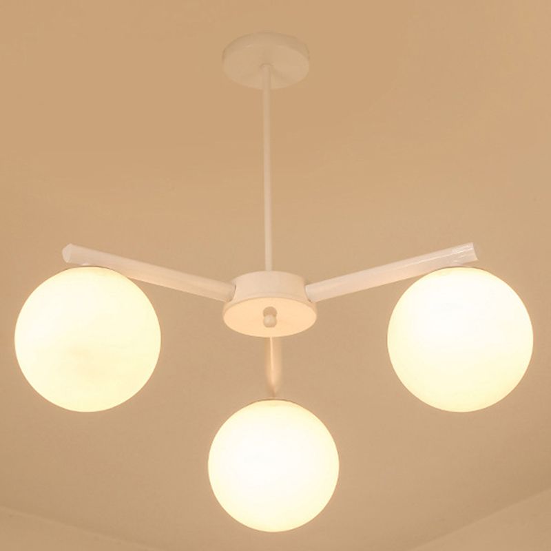 3/6/8 Light Globe Chandelier Traditional White Glass Pendant Light Fixture for Dining Room