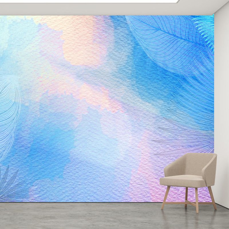 Bright Color Illustration Mural Wallpaper Tropical Plants Living Room Mural