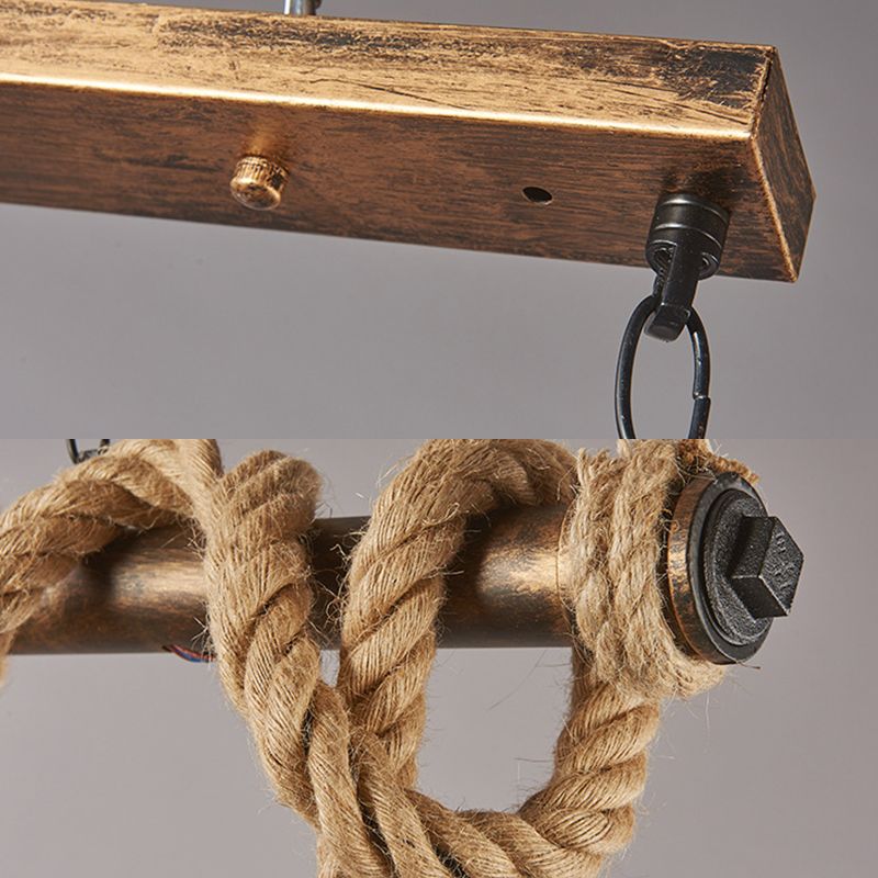 Vintage Hemp Rope Chandelier Industrial Retro Linear Exposed Bulb Pipe Pendant for Restaurant