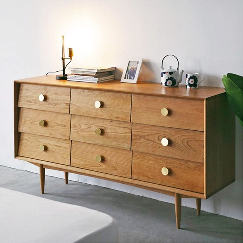 Modern Rectangle Pine Accent Chest 9 - Drawer Straight Legs Chest