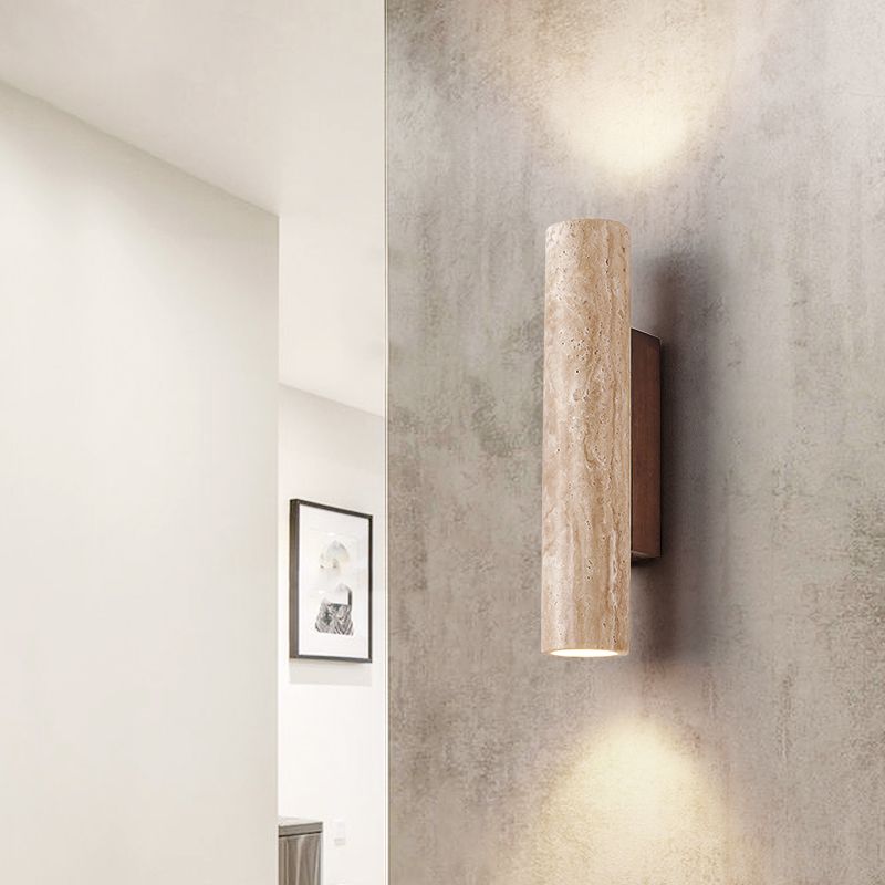 Nordic Style Wall Light Cylinder Shape Wall Lamp with Stone Shade for Bedroom