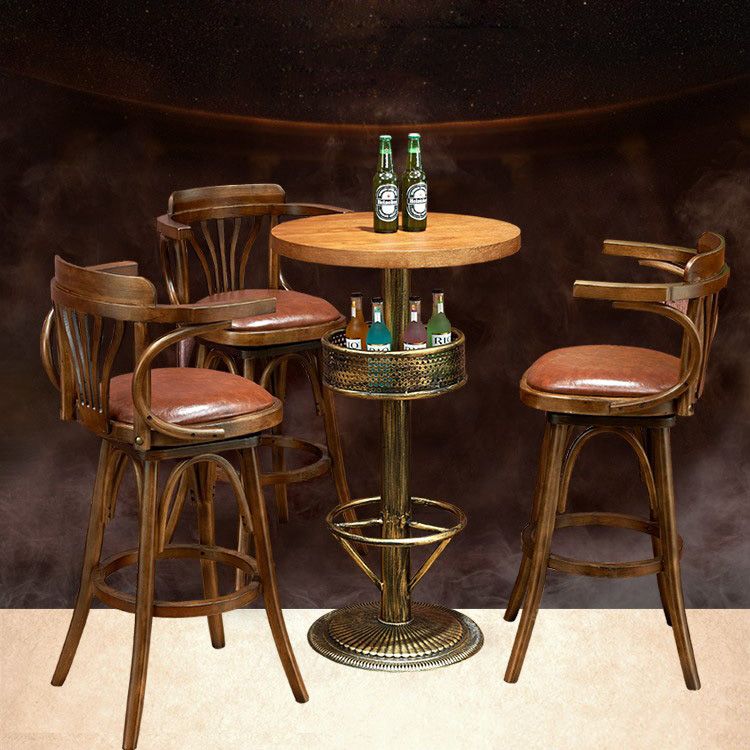 Industrial Solid Wood Bar Table Set 1/3/4/5 Pieces Counter Table with High Stools
