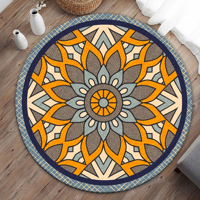 Bohemian Living Room Area Rug Americana Pattern Polyester Area Carpet Anti-Slip Backing Rug