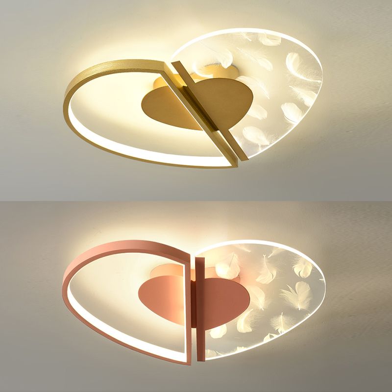 Love Heart Bedroom Flush Ceiling Light Acrylic Minimalist Feather LED Flush Mount Lighting