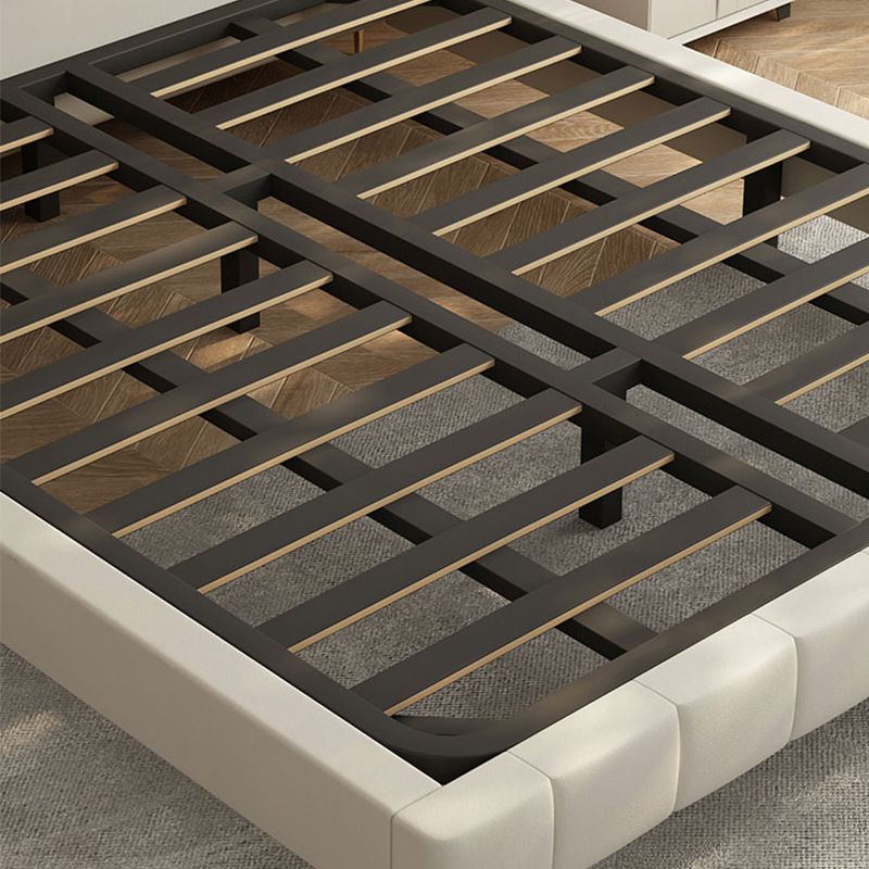 Upholstered Headboard Standard Bed Solid Wood Slat Bed in White