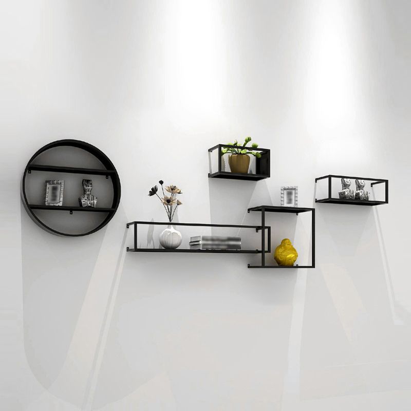 Black Industrial Wall Mounted Bookshelf Iron Bookshelf for Living Room