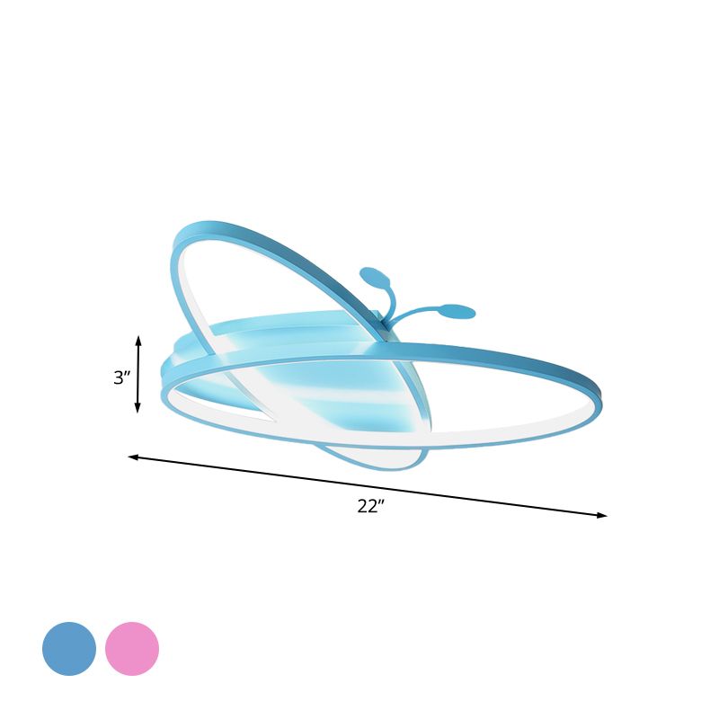 Lámpara de techo de mariposa rosa/azul, luz empotrada LED de hierro estilo infantil para jardín de infantes