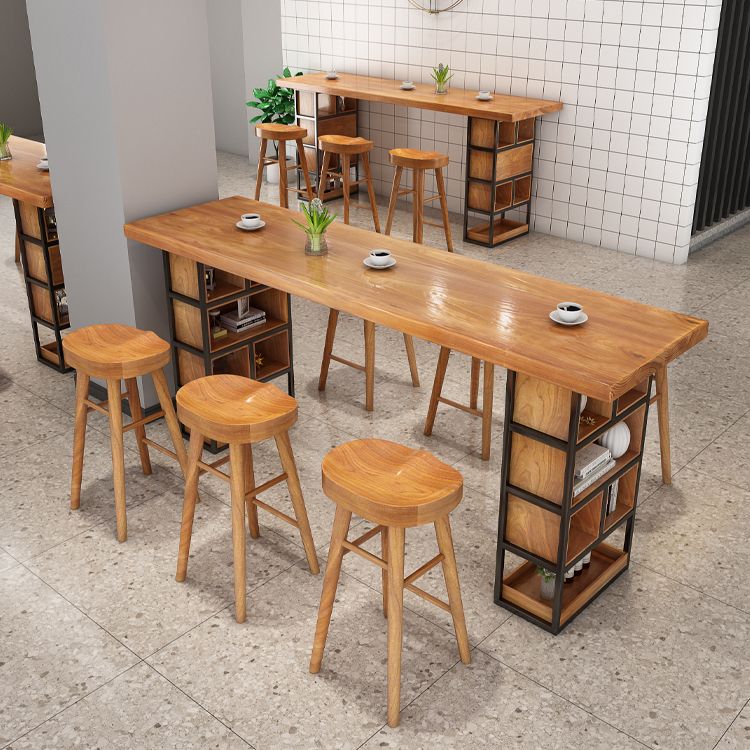 Rectangle Pine Solid Wood Bar Table Industrial Bar Table with Storage Base