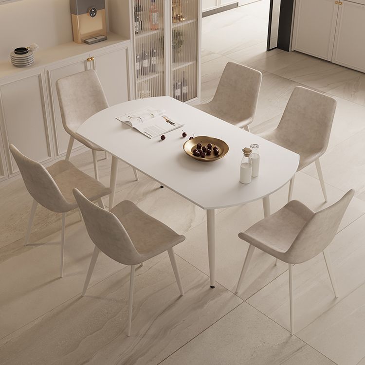 Modern Round Extendable Dining Table White Stone Tabletop with Double Drop Leaf