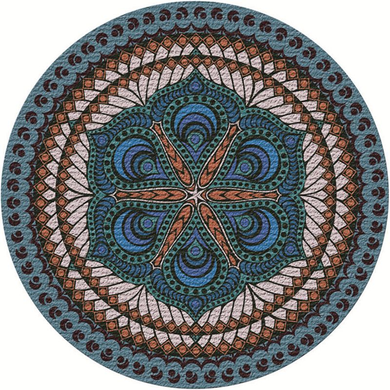 Moroccan Living Room Rug Multi-Color Flower Rug Polyester Machine Washable Stain Resistant Non-Slip Backing Area Carpet