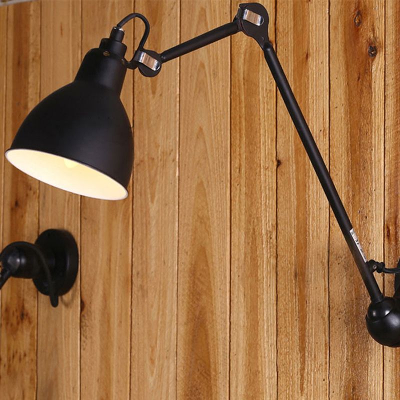 Bowl Shade Swing Arm Wall Lighting Modern Style Metal 1 Light Sconce Lamp in Black