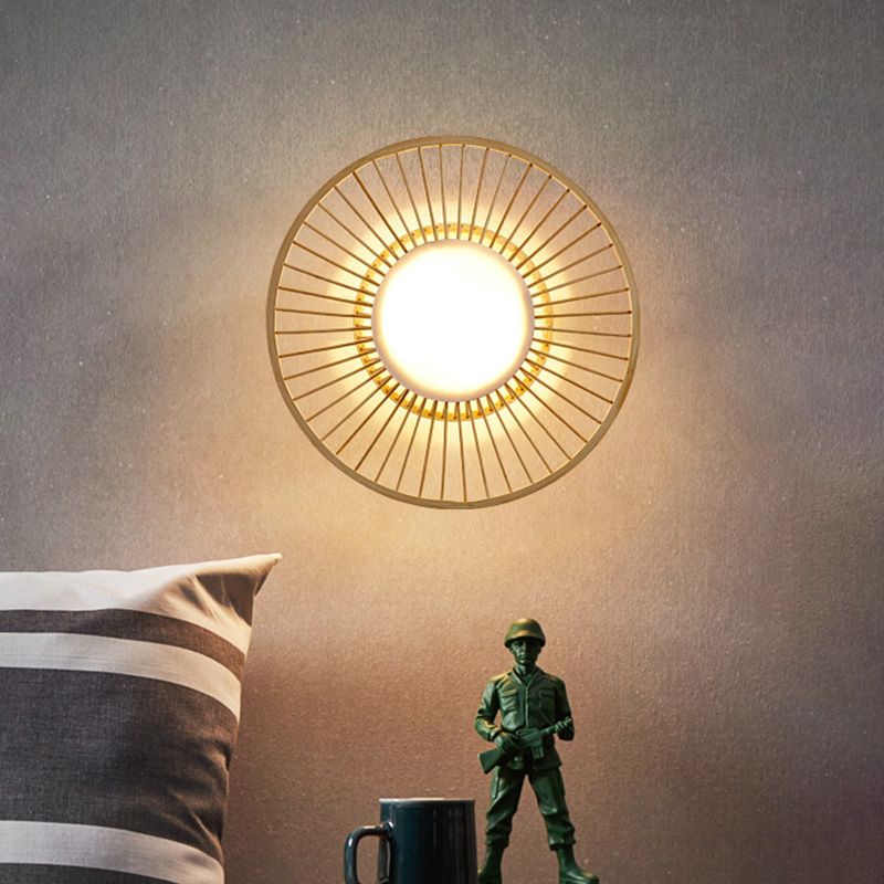 Single Head salon mural Light Asian Style Beige Mur Mur Sronce lampe avec nuance de bambou circulaire