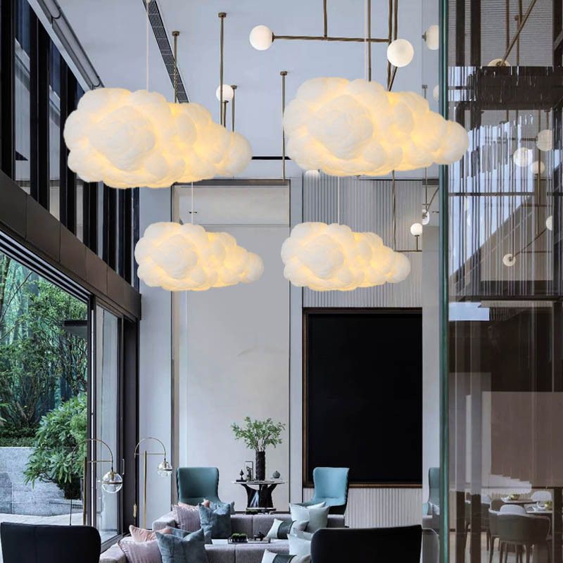 Cloud Plastic Chandelier Pendant Light Modern 2 Heads White Hanging Light for Bedroom