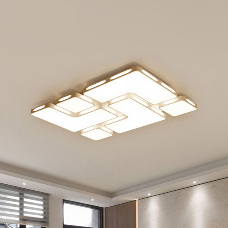 Moderniste Rectangle / carré Flush Mount Lighting Acrylic Warm / White Lighting DEL Bedroom Ceiling Light Fixture in White, 19.5 "/23.5" W