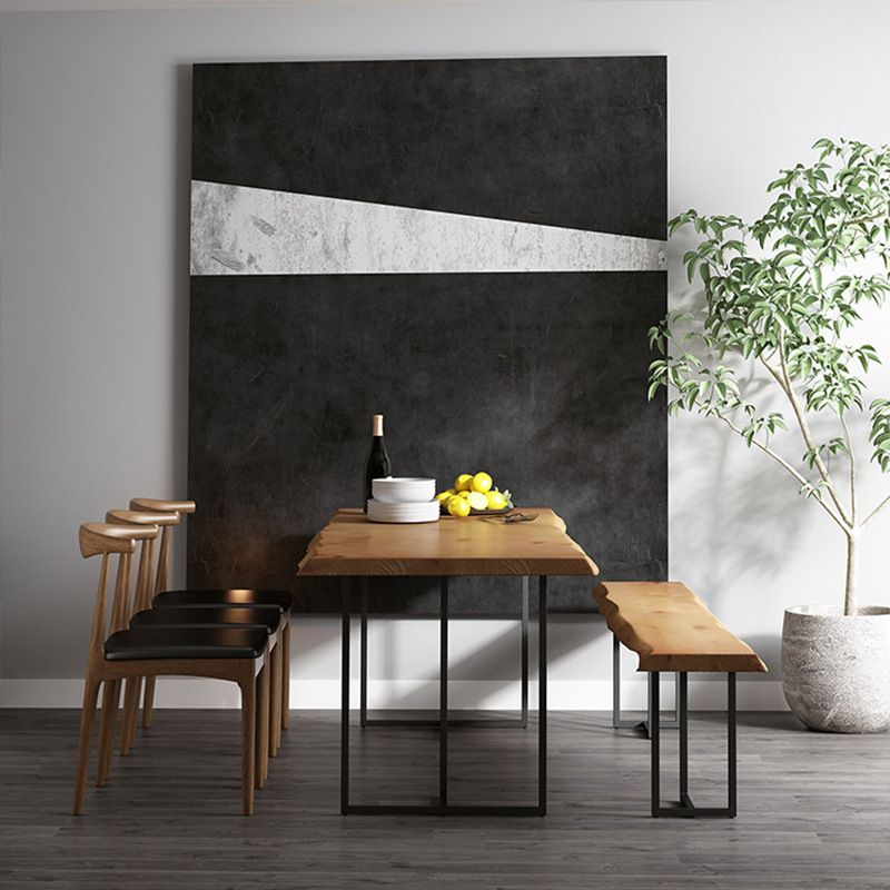 Brown Solid Wood Dining Table Industrial Table with Metal Frame