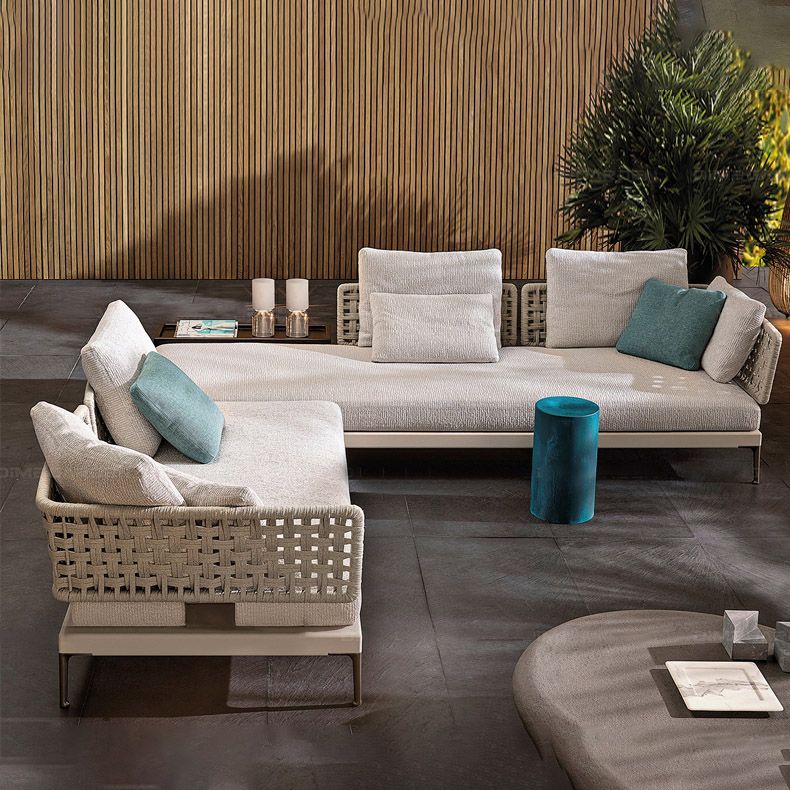 Tropical Patio Sofa Fade Resistant Metal Outdoor Patio Sofa with Cushions