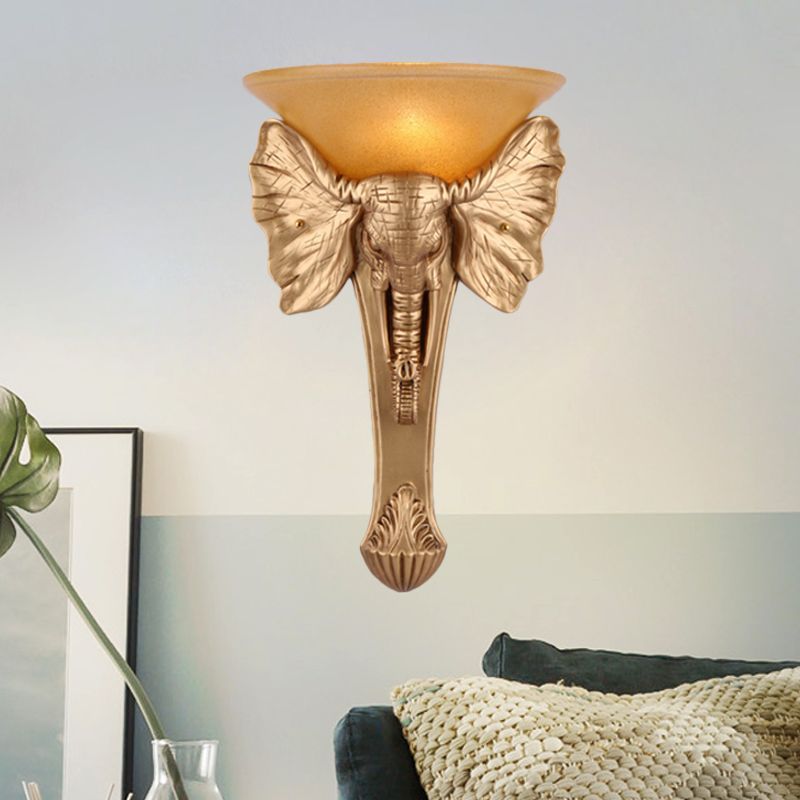 Single Resin Wall Light Colonial Style Gold Finish Elephant Flush Mount Wall Sconce