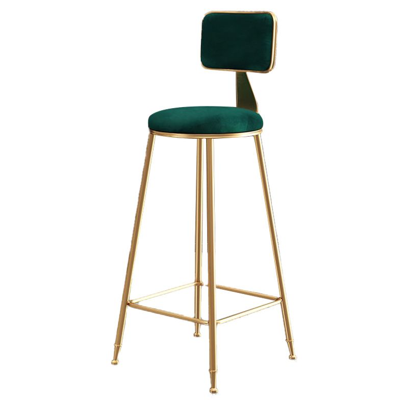 Nordic Armless Backrest Counter Stool Iron Cafe Bar Stool with Pedal and Velvet Cushion