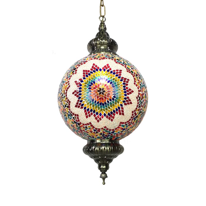 Cut Glass Globe Suspension Lighting Traditional 1 Light Dining Room Pendant Lamp in Red/Yellow/Blue