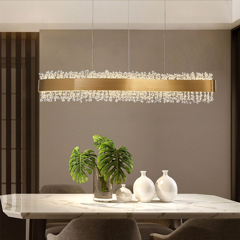 Modern LED Island Lamp Kitchen Dining Room Stainless Steel Crystal Hanging Lamp Fixture