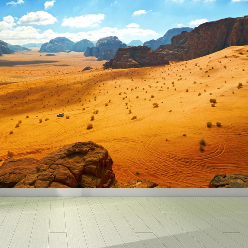 Modernism Desert Landscape Mural Decal Yellow Plant and Rock Mountain Wall Covering