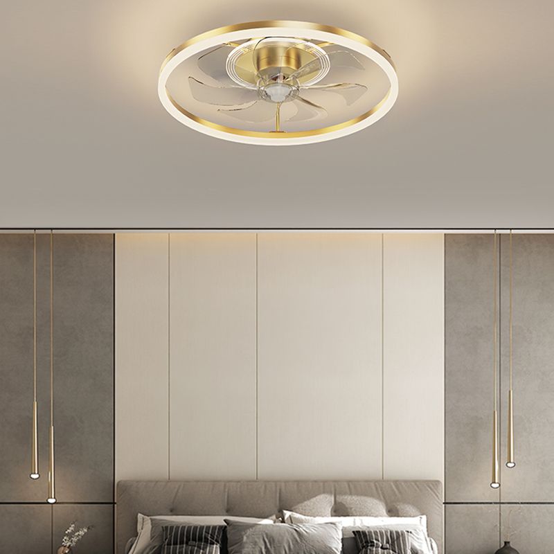 Brushed Gold Circular Ceiling Fan Lamp Minimalist Metal LED Semi Mount Lighting